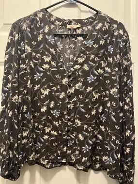 Faherty Women's Small Black Floral Button-Front Blouse